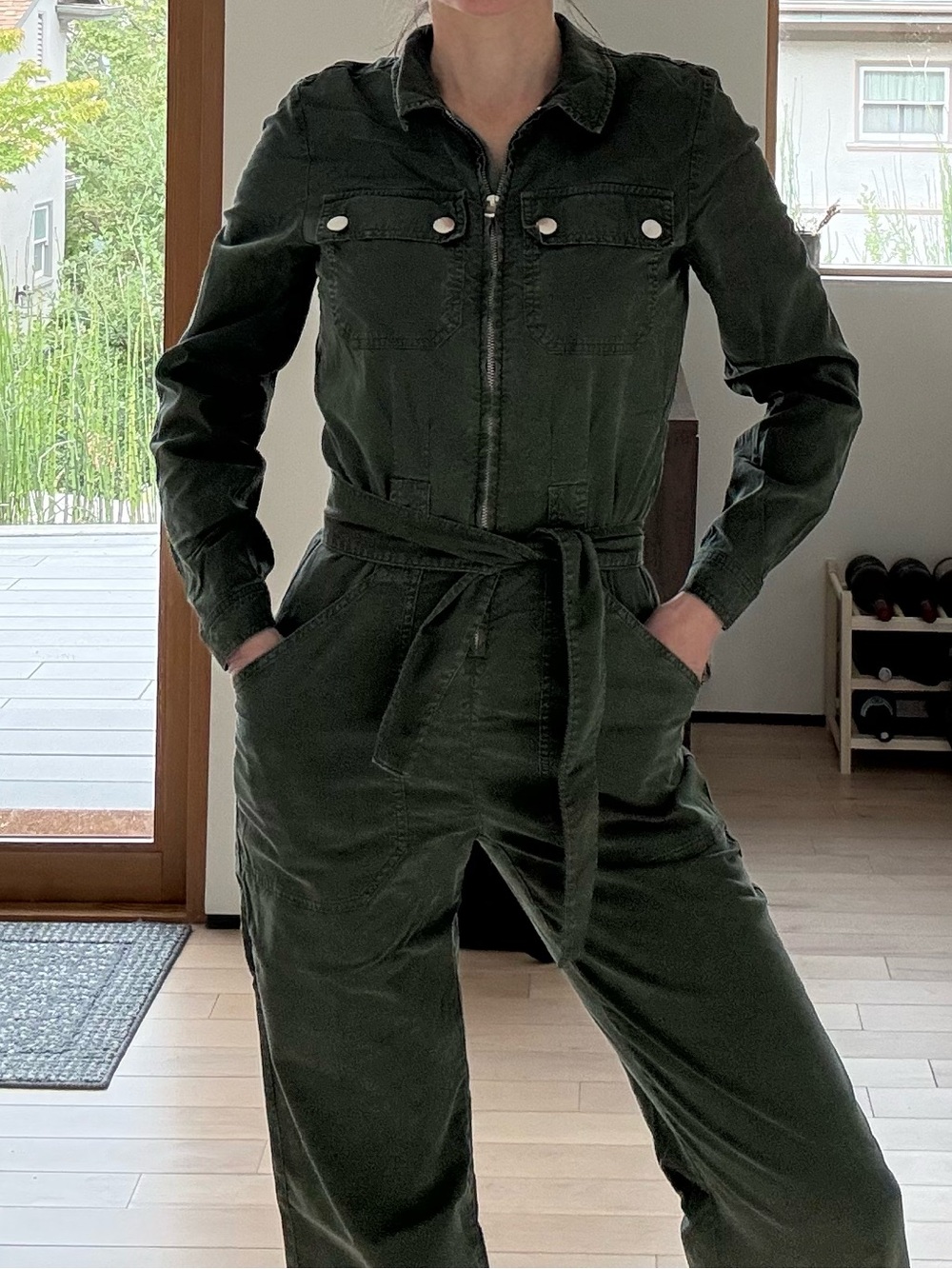 Sezane Olive Green Utility Jumpsuit 38